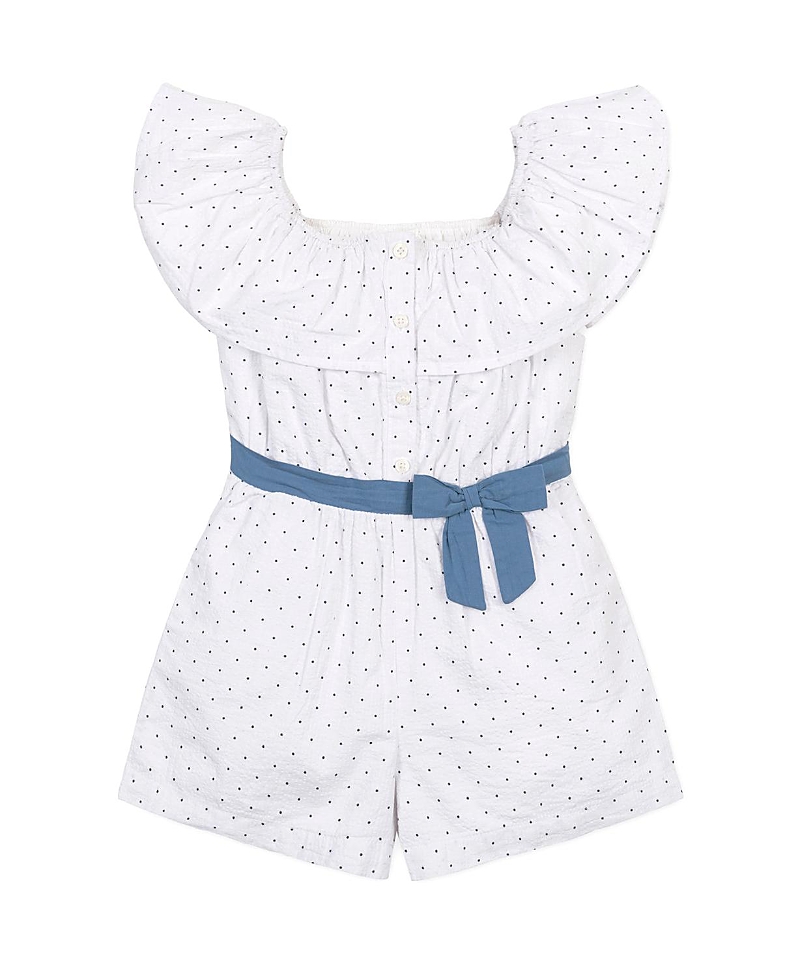 Hope & Henry Girls' Organic Ruffle Collar Button Front Seersucker Romper - Little Kid, Big Kid