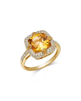 Citrine & Diamond Halo Ring in 14K Yellow Gold