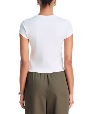 Ribbed Knit Rhinestone Logo Crewneck Tee