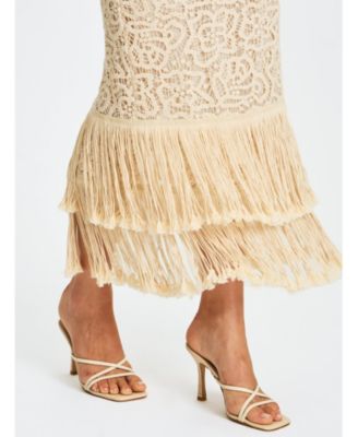  Faelyn Double Fringe Crochet Halter Maxi Dress