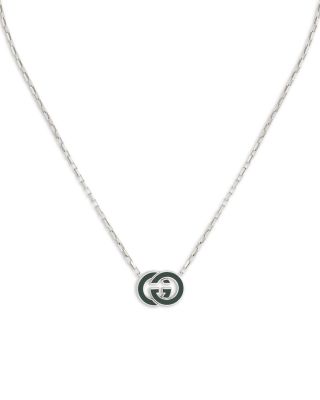 Sterling Silver Gucci Interlocking Enamel Logo Pendant Necklace