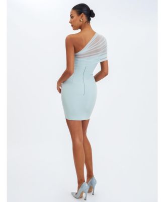  Phoebe One-Shoulder Ruched Mesh Mini Dress