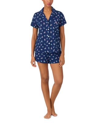 Short Sleeve Classic Knit Notch Collar Boxer Pajama Set
