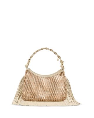 Fringed Leather Mesh Hobo Bag