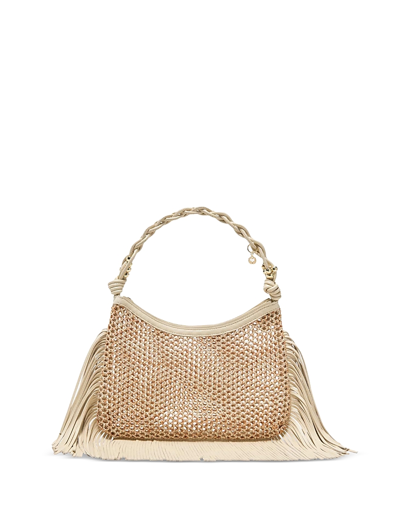 Maje Fringed Leather Mesh Hobo Bag