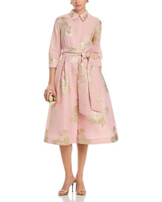 Metallic Floral Jacquard Shirt Dress