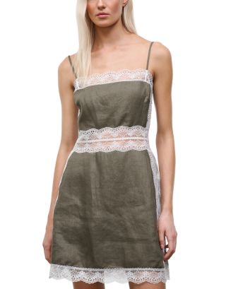 STAUD, Amalina Linen Mini Dress in Thyme, Size 8