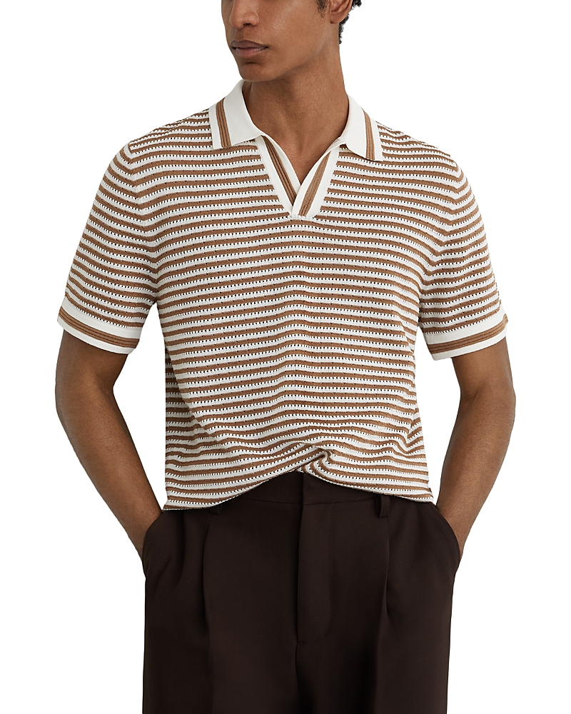Reiss Slim Fit Camel Stripe Polo Shirt