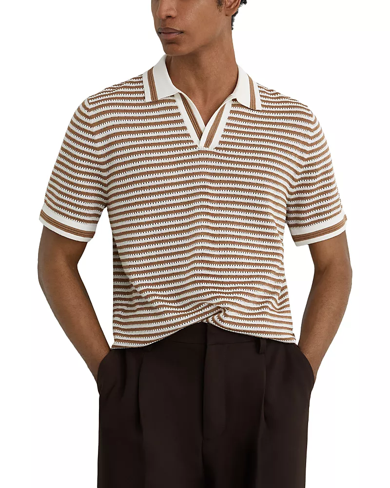 Reiss Slim Fit Camel Stripe Polo Shirt