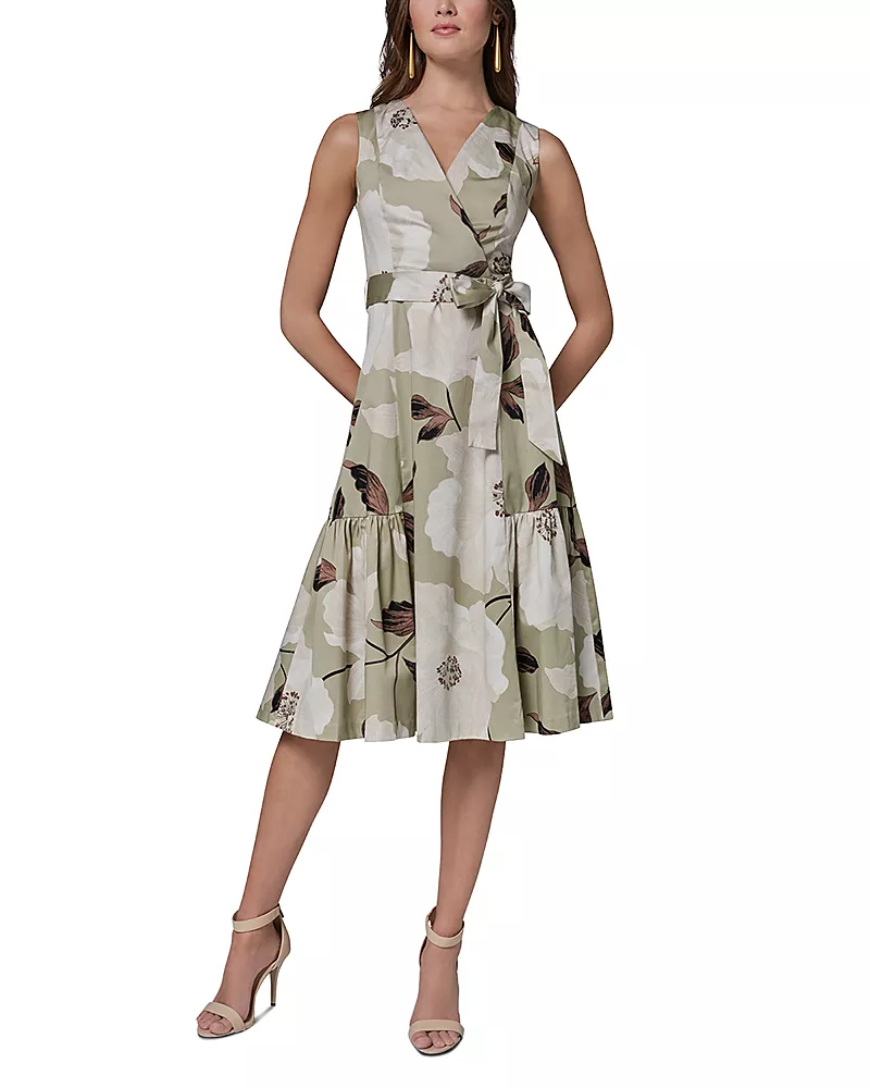 Donna Karan Faux Wrap Tiered Dress