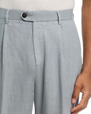 Garment Dyed Linen Relaxed Fit Pleated Trousers
