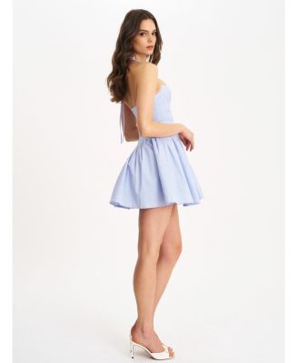  Melody Railroad Stripe Halter Drop Waist Mini Dress