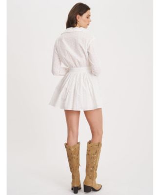  Gabriella Cotton Eyelet Button Up Long Sleeve Shirt Dress