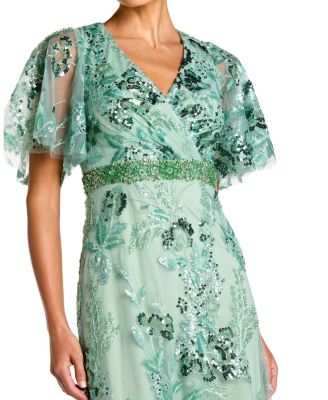 Floral Embellished Short Sleeve Gown