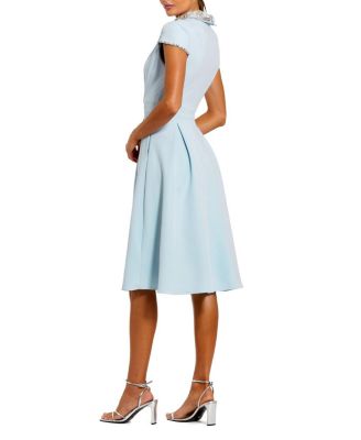  Crepe Short Sleeve Midi Dress With Beading