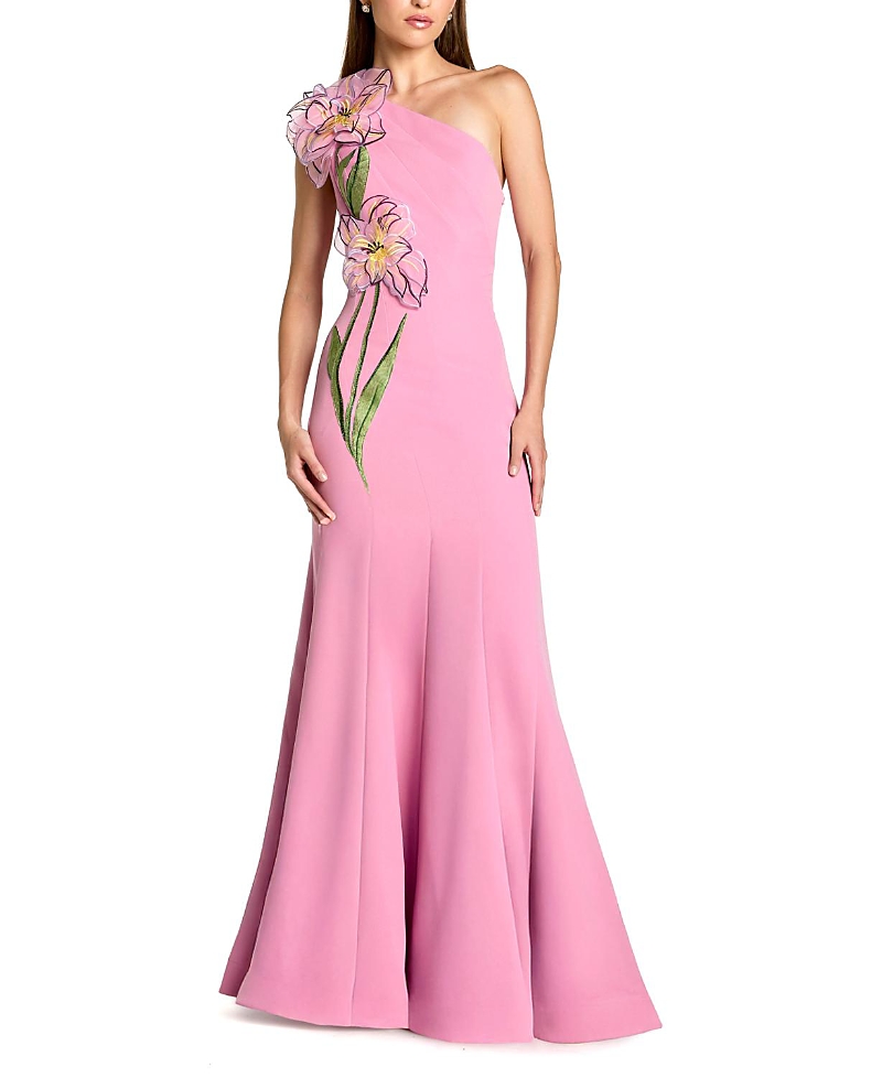 Mac Duggal One Shoulder Floral Detail Crepe A Line Gown