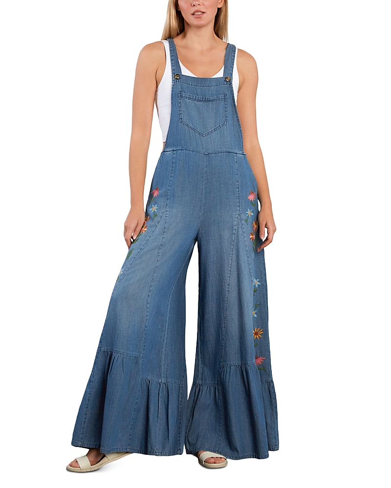 Billy T Butterfly Embroidered Chambray Overalls In Black