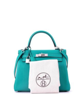 Kelly 28 Handbag Blue Clemence with Palladium Hardware
