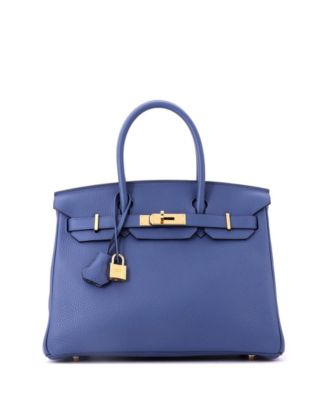 Birkin 30 Handbag Blue Clemence with Gold Hardware