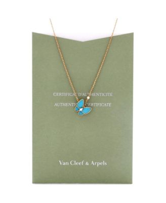  Two Butterfly Pendant Necklace 18K Gold with Turquoise and Diamonds, 16.5"