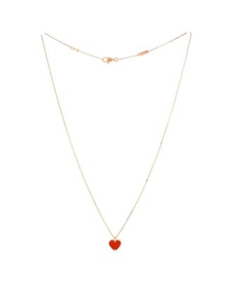  Sweet Alhambra Heart Pendant Necklace 18K Rose Gold and Carnelian, 15.5"
