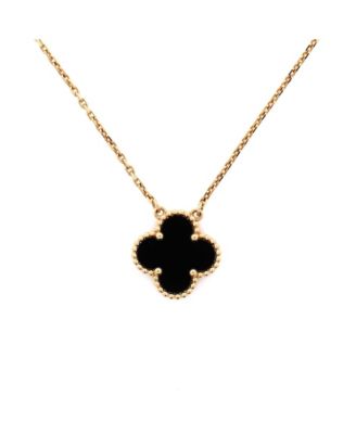  Vintage Alhambra Pendant Necklace 18K Gold and Onyx, 16.25"