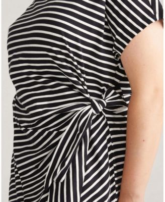 Plus Size Crescent Breton Stripe Knot Dress