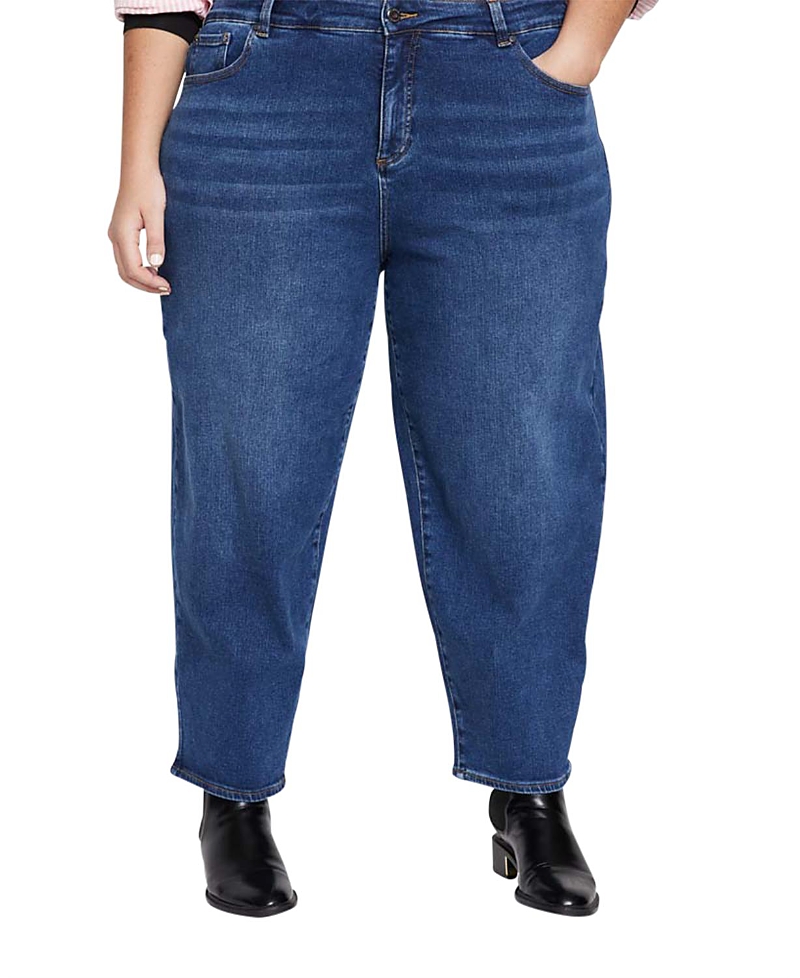 Universal Standard Women's Plus Lou High Rise Barrel Leg Jeans in Blue Wash