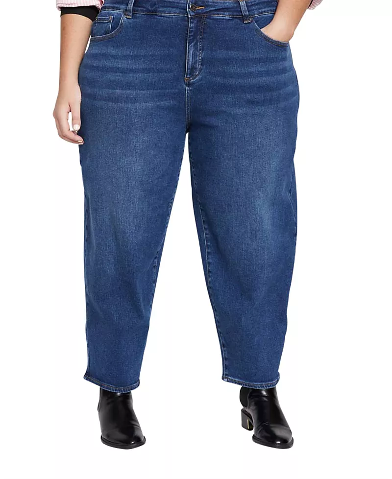 Universal Standard Women's Plus Lou High Rise Barrel Leg Jeans in Blue Wash
