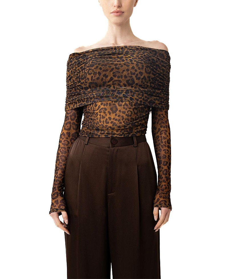 Lapointe Printed Mesh Off Shoulder Top