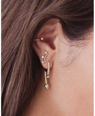 14K Yellow Gold Prong Diamonds Single Ear Cuff