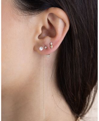 14K Yellow Gold Cultured Freshwater Pearl Long Chain Threader Earrings