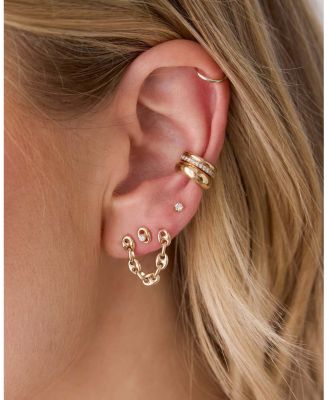 14K Yellow Gold Heavy Metal Mariner Link Double Piercing Chain Single Earring