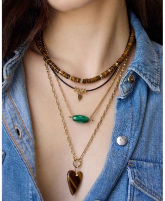 14K Yellow Gold Tiger's Eye Heishi Bead & Rondelle Collar Necklace, 16-18"