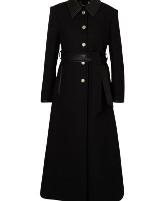 Wool Pu Mix Belted Tailored Maxi Coat