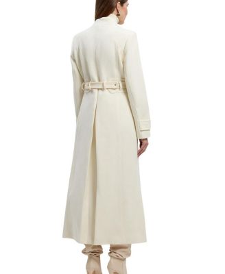 Wool Notch Neck Belted Maxi Coat
