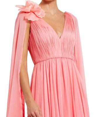  Chiffon V-Neck Gown With Cape Sleeves