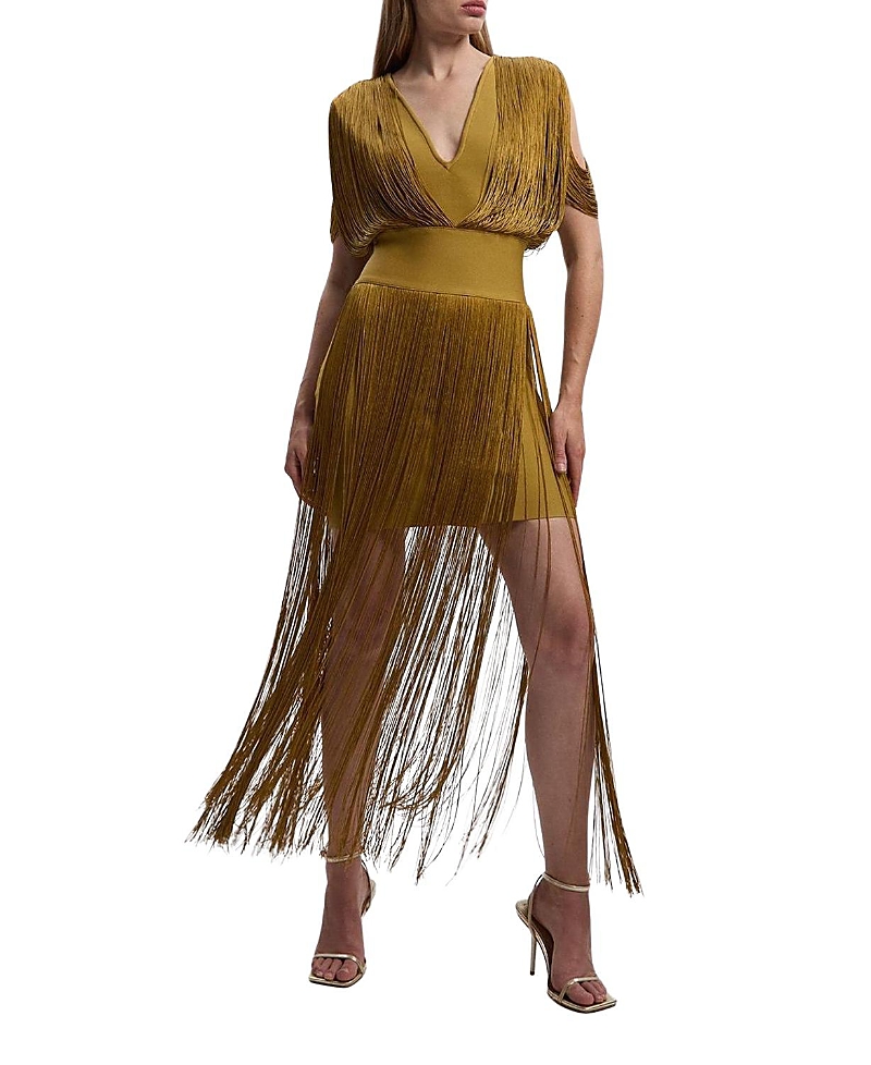 Karen Millen Bandage Knit Fringe Detail Dress