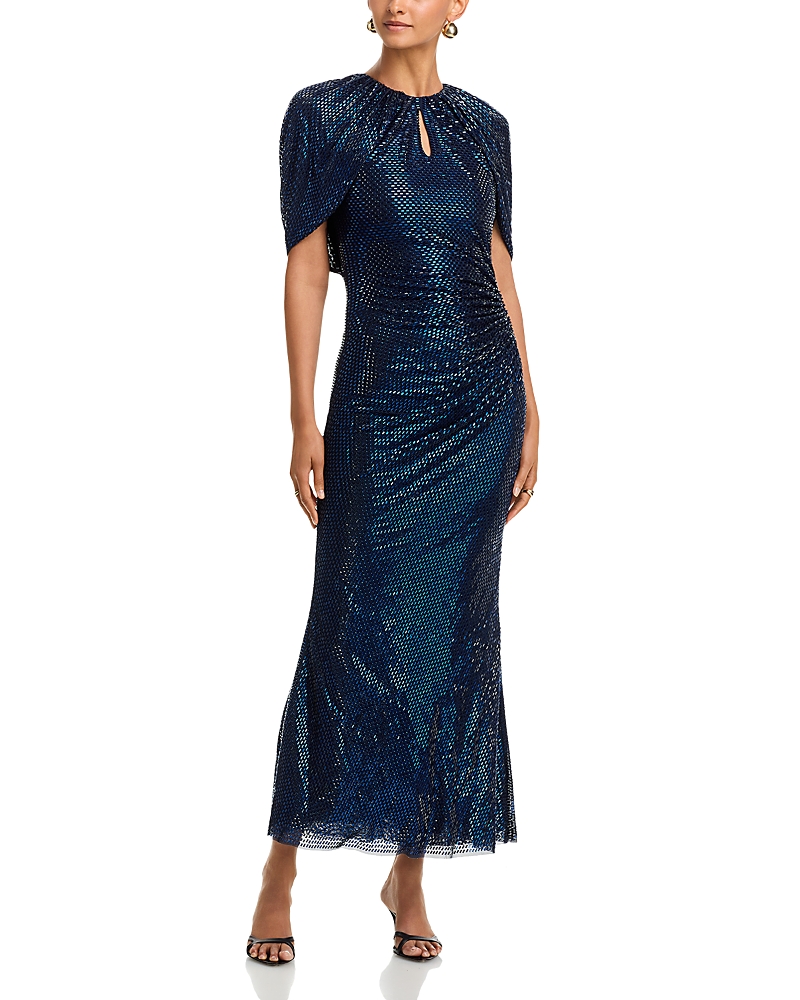 Self-Portrait Rhinestone Cape Sleeve Midi Dress