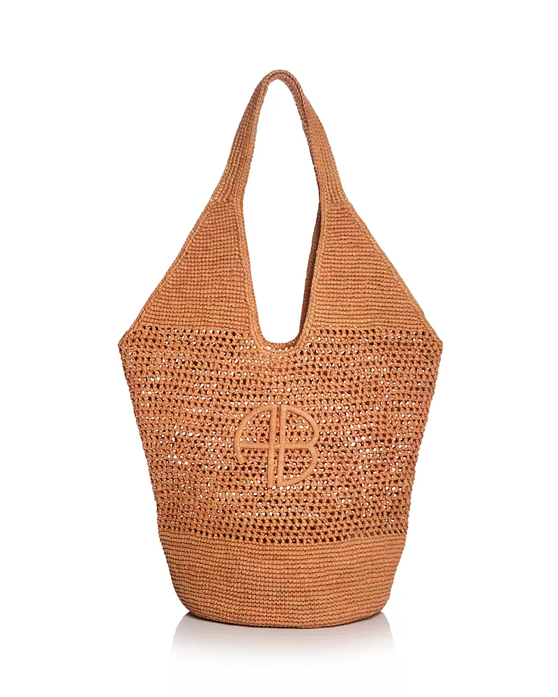Anine Bing Leah Small Logo Raffia Hobo Bag