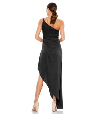  One Shoulder Hi-Low Draped Charmeuse Dress