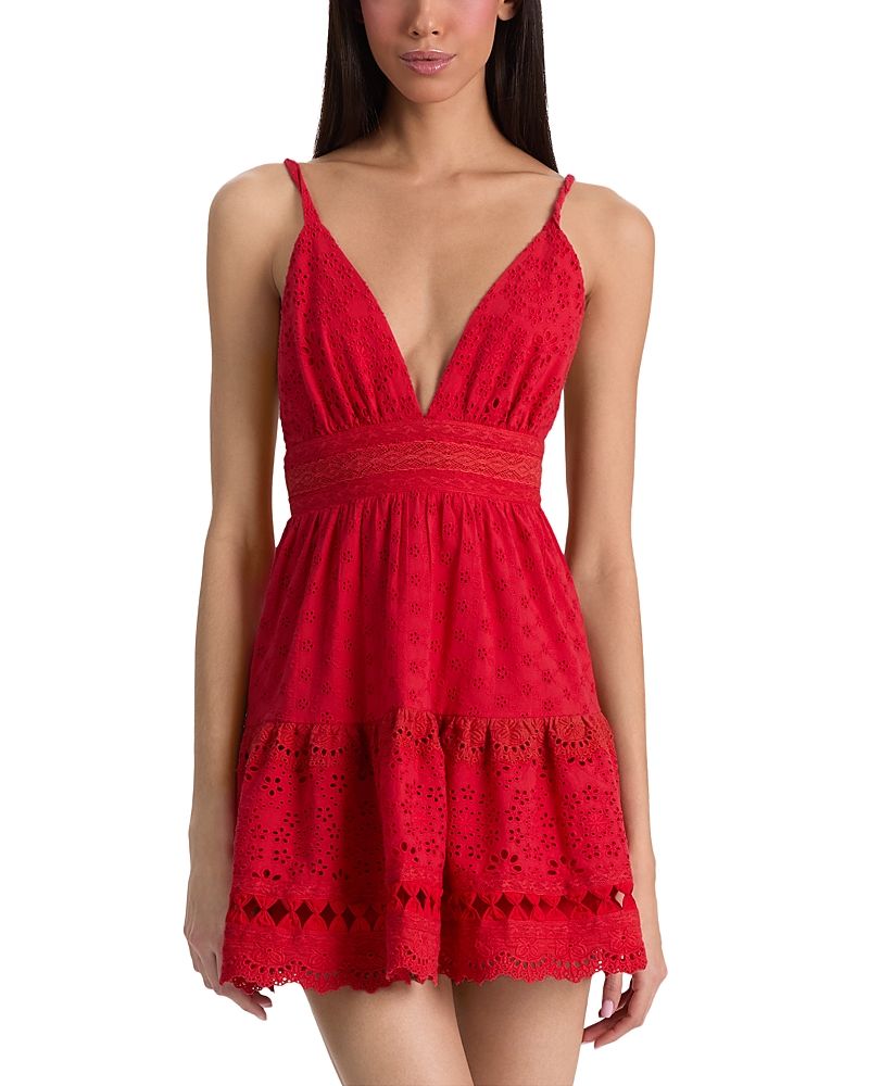 Alica and Olivia Lorene Embroidered Eyelet Mini Dress