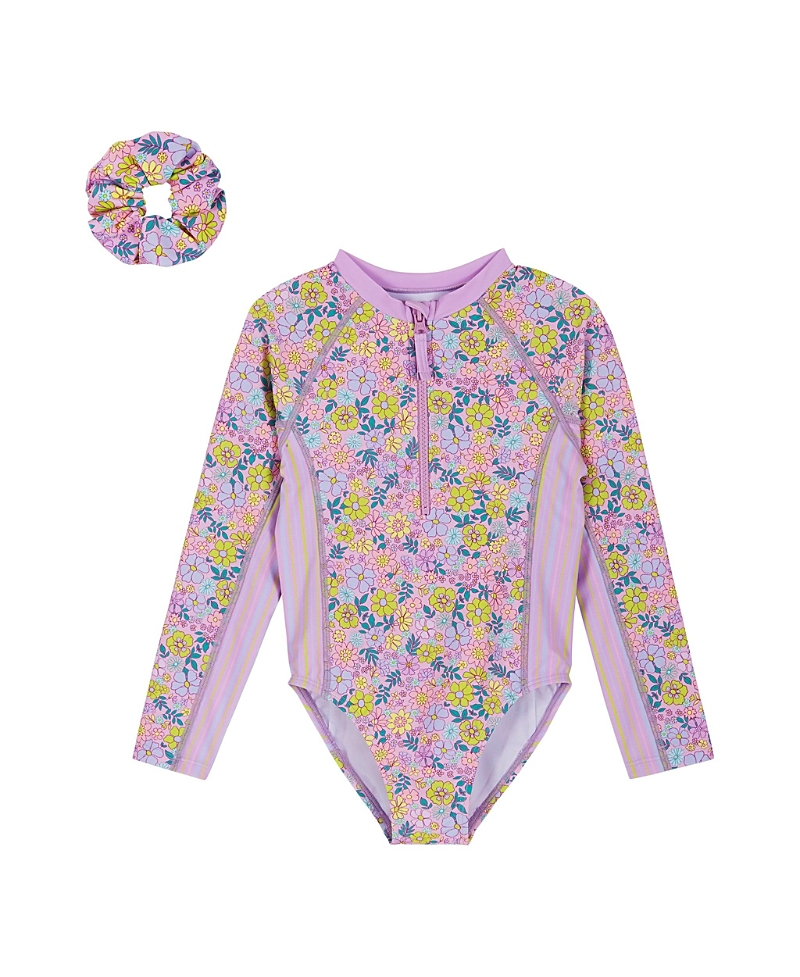 Andy & Evan Girls' One Piece Rashguard with Scrunchie - Little Kid