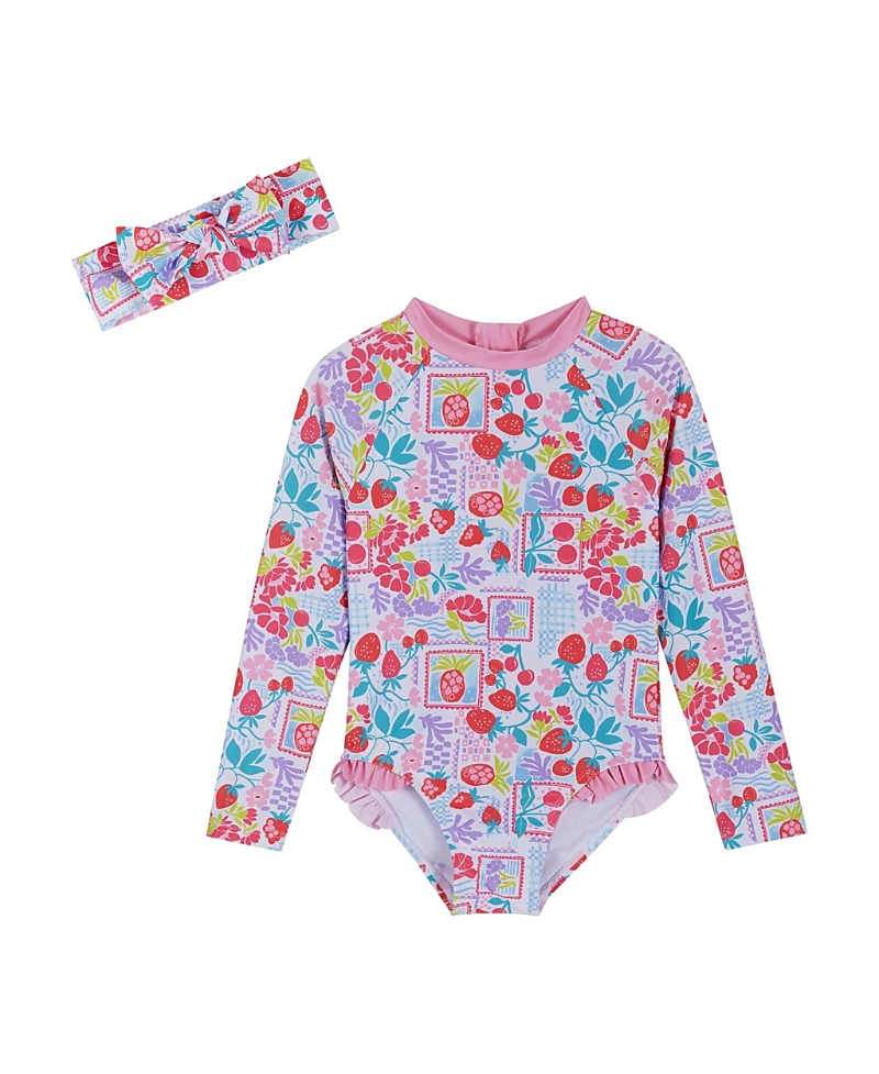 Andy & Evan Girls' Long Sleeve Rashguard with Headband - Little Kid