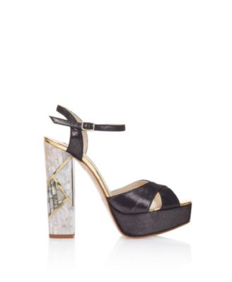  Women's Cher Noir Ankle Strap Pearl Heel Sandal