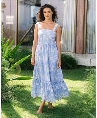  Lizzie Pinstripe Eyelet Tiered Midi Dress