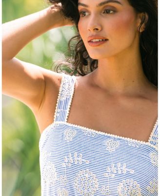  Lizzie Pinstripe Eyelet Tiered Midi Dress