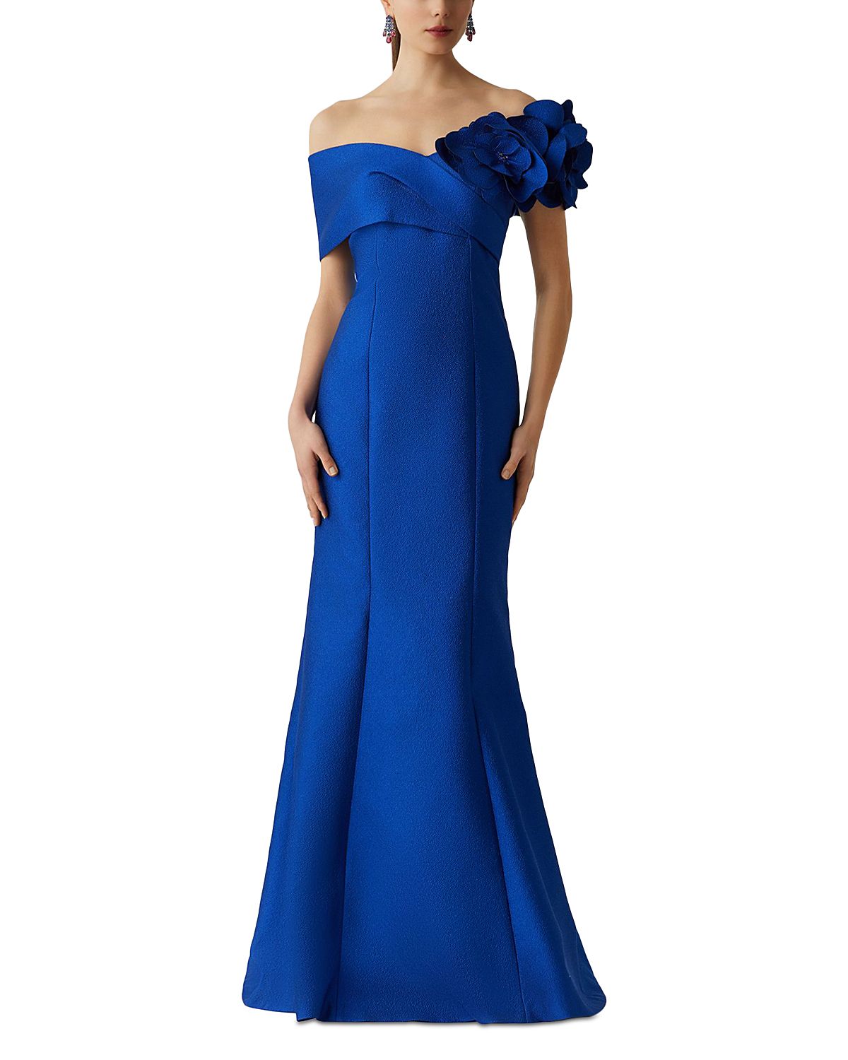 Teri Jon by Rickie Freeman Pebble Jacquard 3D Flower Gown