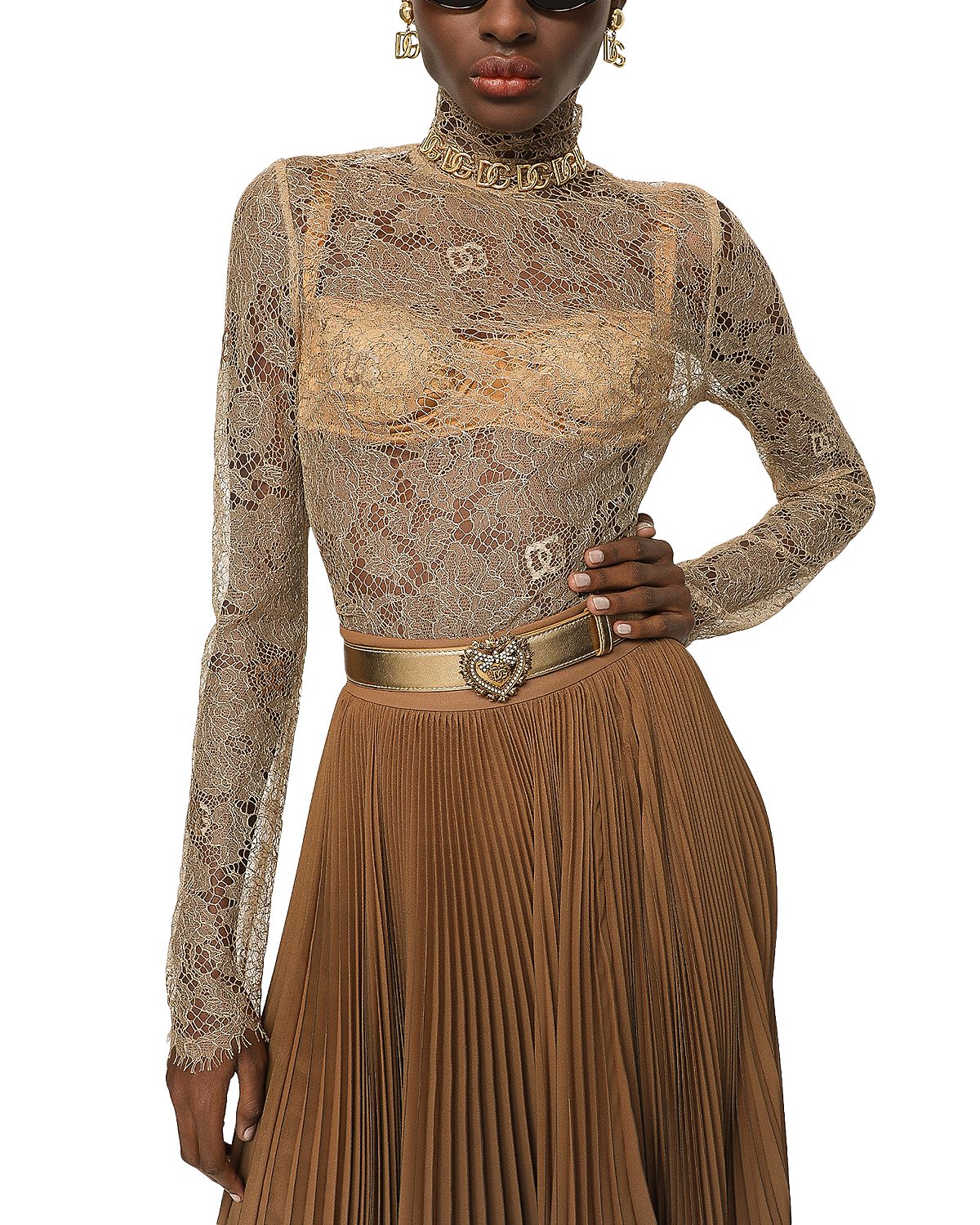 Dolce & Gabbana Floral Lace Turtleneck Blouse