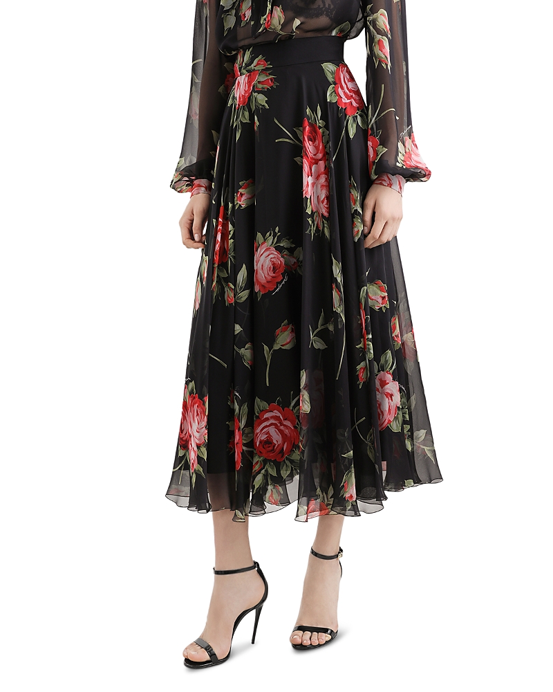 Dolce & Gabbana Silk Blend Rose Bouquet Chiffon Skirt